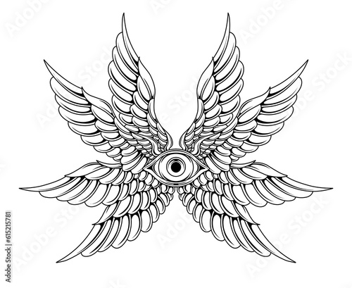 Vector Eye with angel wings tribal tattoo
