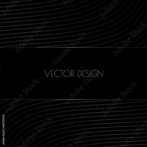 Vector abstract black premium background with wavy silver platinum stripes, lines. Modern luxurious elegant backdrop in dark color for exclusive posters, banners, invitations, business cards.