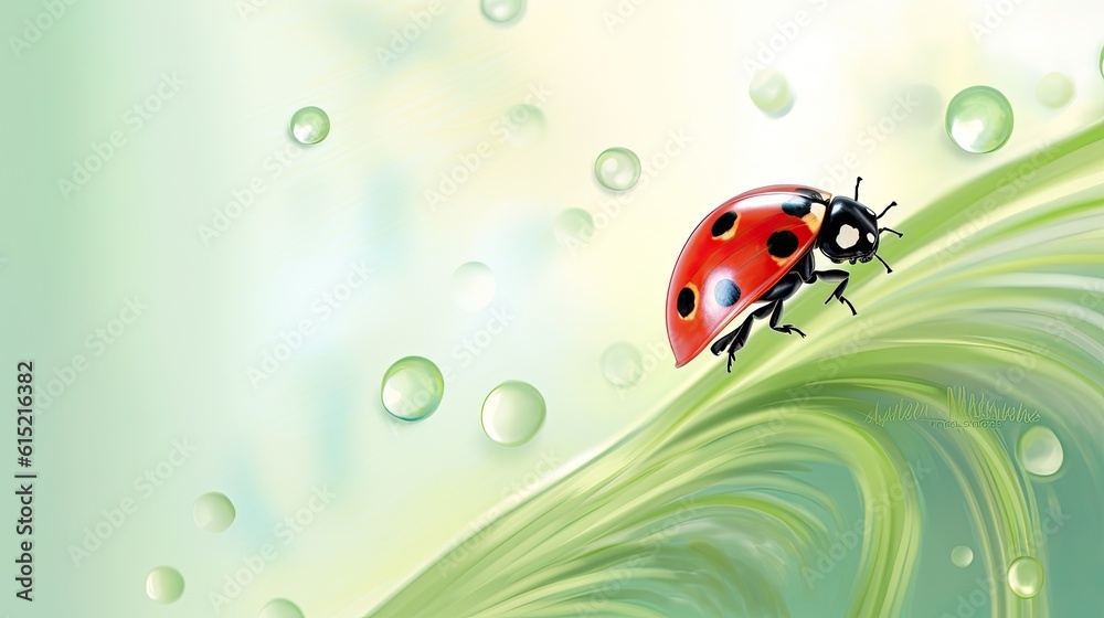 Happy little ladybug crawling on a green leaf, generative AI content. Happy little ladybug crawling on a green leaf, generative AI content.