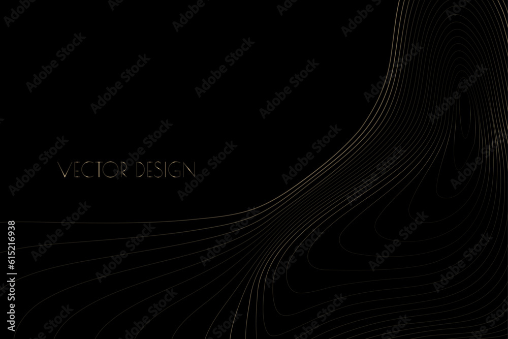 Vector abstract black premium background with golden curved deformed ...