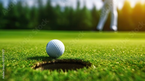close up macro golf player putting golf ball into hole