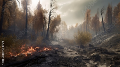 A wildfire slowly regenerating life after destruction © Denis Bayrak