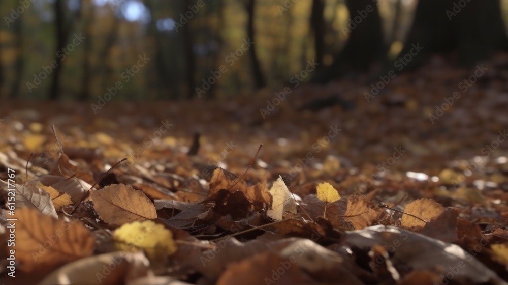 An array of autumn leaves slowly covering the forest floor An array of autumn leaves slowly covering the forest floor