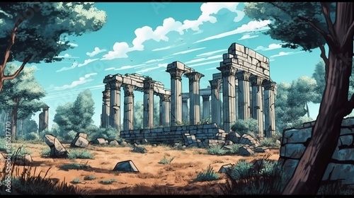 Ancient ruins in natural settings . Fantasy concept , Illustration painting.