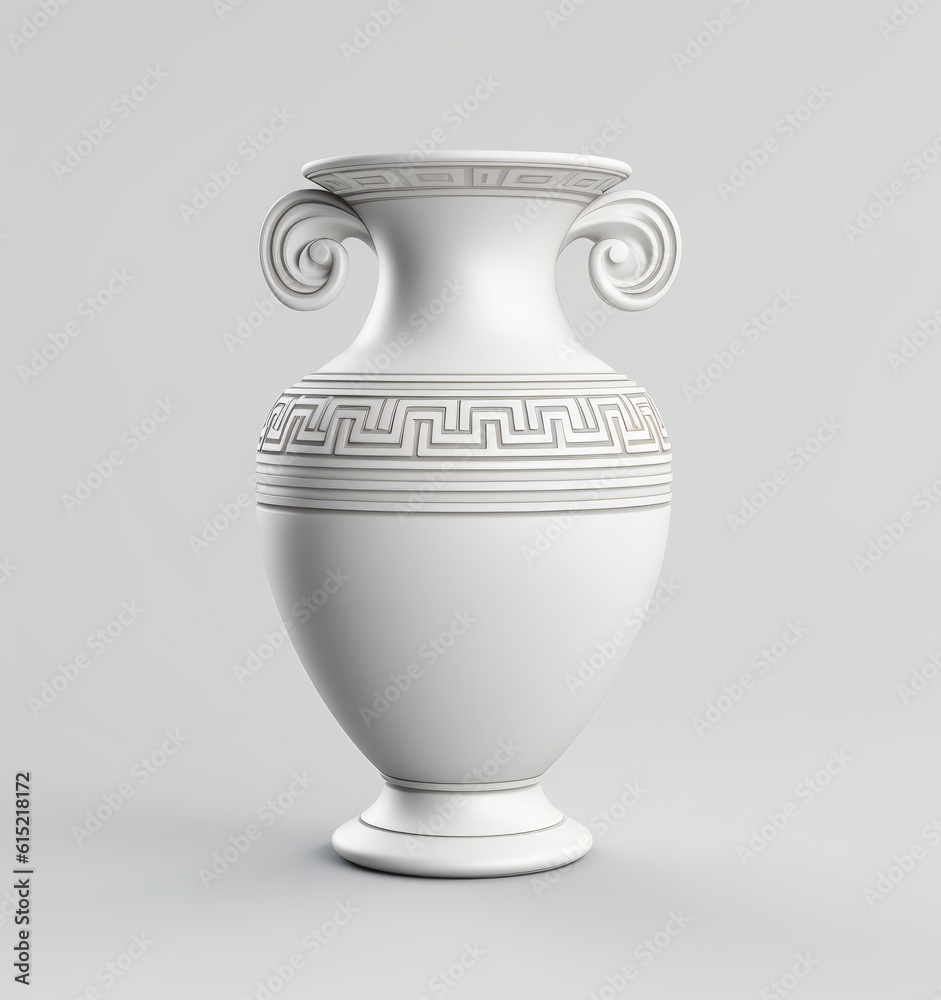 Antique ancient greek white clay vase on a white background. created with Generative AI technology