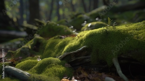 The slow growth of moss on the north side of the trees