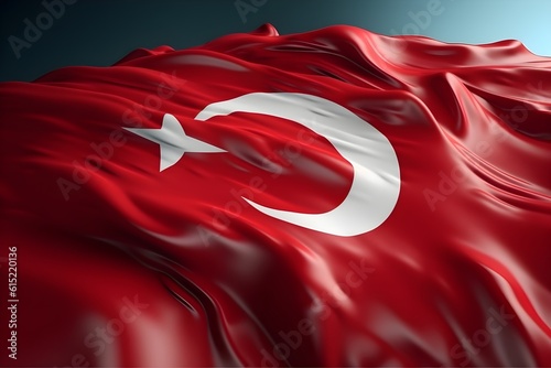 Closeup of Turkish flag waving in the wind photo