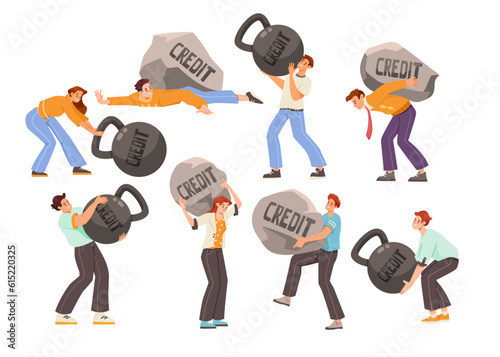 People with Heavy Stone and Kettlebell as Severity of Loan and Mortgage Vector Set