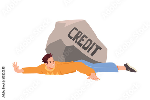 Pressure of Loan with Man Character Lying Under Heavy Stone Vector Illustration