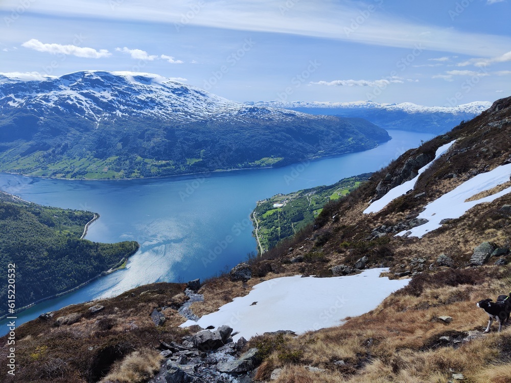 Panoramic view of the Fjords from Mount Hoven.Loen.Norway