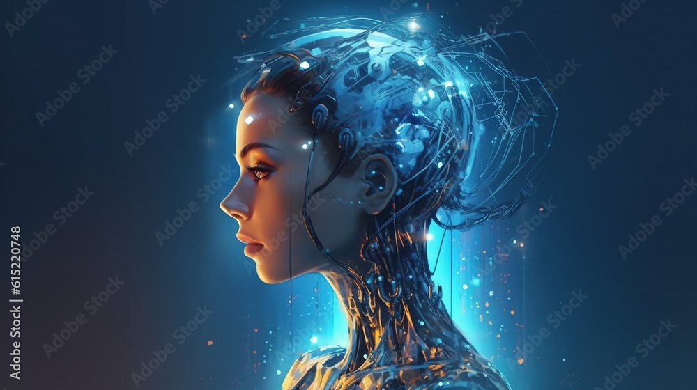 Cyborg girl portrait , artificial intelligence Digital brain . Fantasy concept , Illustration painting. Cyborg girl portrait , artificial intelligence Digital brain . Fantasy concept , Illustration painting.