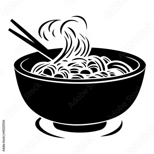 Illustration of an asian noodle soup bowl, japanese ramen soup with chopsticks
