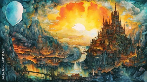 Artistic watercolor paintings of a fantasy world . Fantasy concept , Illustration painting. © X-Poser