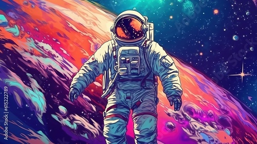 Fototapeta Naklejka Na Ścianę i Meble -  Astronaut exploring outer space . Fantasy concept , Illustration painting.