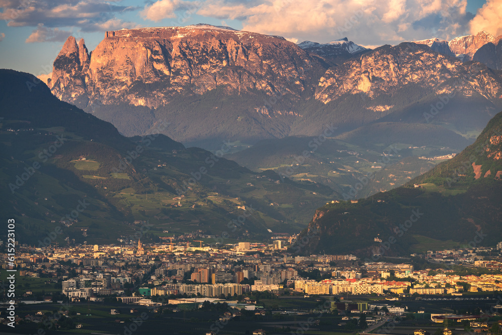 Beautiful view of Eppan/Appiano and its surroundings in South Tyrol, Italy.