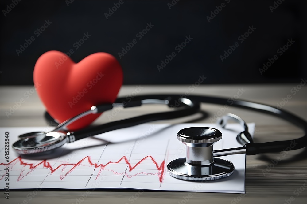 Stethoscope and red heart on wooden table Stethoscope and red heart on wooden table