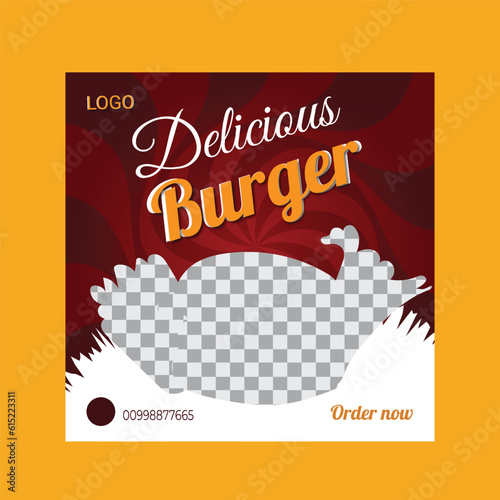 Healthy fast food menu or burger social media marketing banner post. Restaurant pizza & hamburger online sale