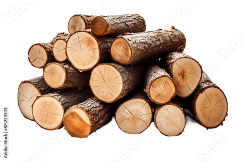 Wooden Log Pile on Transparent Background. AI