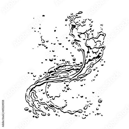 Tattoo sketch of water splashes. Black and white hand drawn wave sketch.