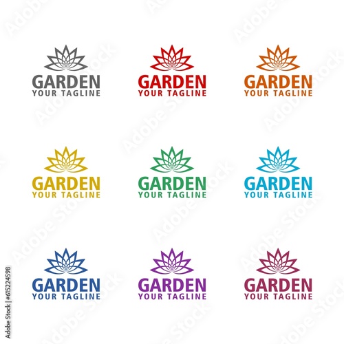 Garden Flower Logo template icon isolated on white background. Set icons colorful