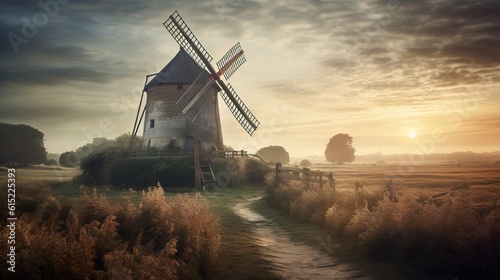 windmill at sunset