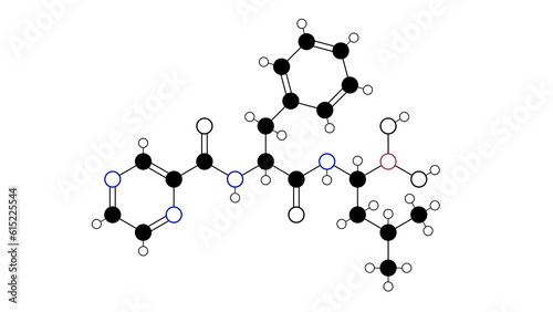 bortezomib molecule, structural chemical formula, ball-and-stick model, isolated image velcade