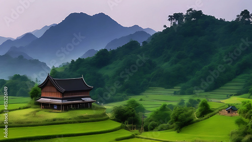 A traditional Chinese house in the mountains