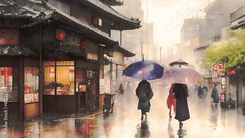 people walking on the street rainy day