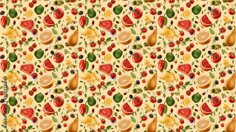 Seamless food pattern, created with AI Generative Technology Seamless food pattern, created with AI Generative Technology