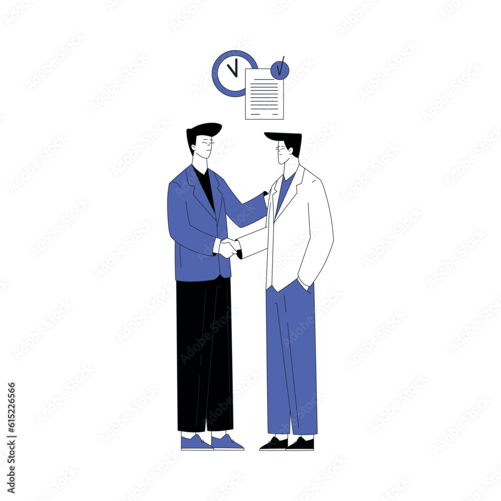 Business Process with Man Character Meet Handshaking Making Deal Vector Illustration Business Process with Man Character Meet Handshaking Making Deal Vector Illustration