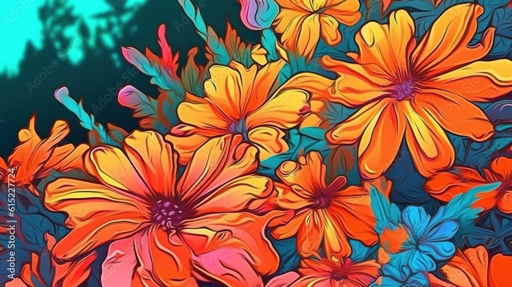 Beautiful blooming flowers . Fantasy concept , Illustration painting. Beautiful blooming flowers . Fantasy concept , Illustration painting.