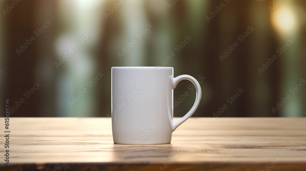 Fototapeta premium Mockup white mug on wood table.
