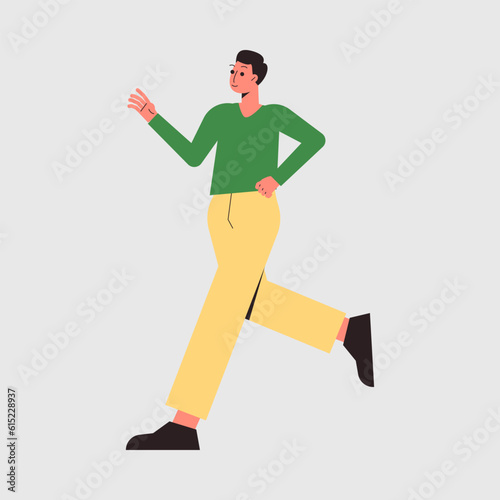 Man Character Running Fast Rushing Forward in Hurry Vector Illustration