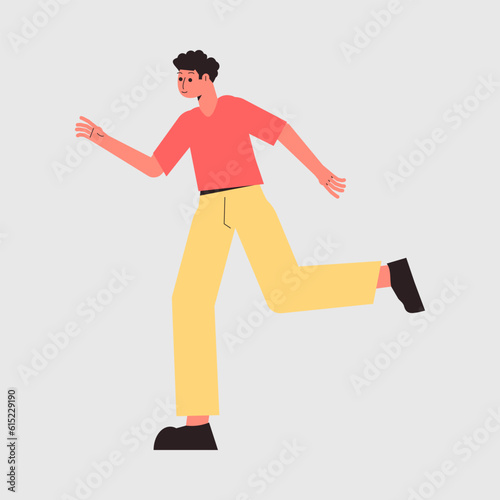 Man Character Running Fast Rushing Forward in Hurry Vector Illustration