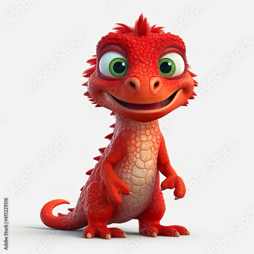 Little cute cartoon red baby dragon, with wings, horns and tail. Funny fantasy character, isolated on white background.
