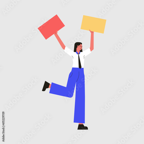 Business Woman Character Standing with Signboard Vector Illustration