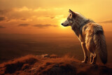Wolfin the wilderness, Sunset, freedom concept 