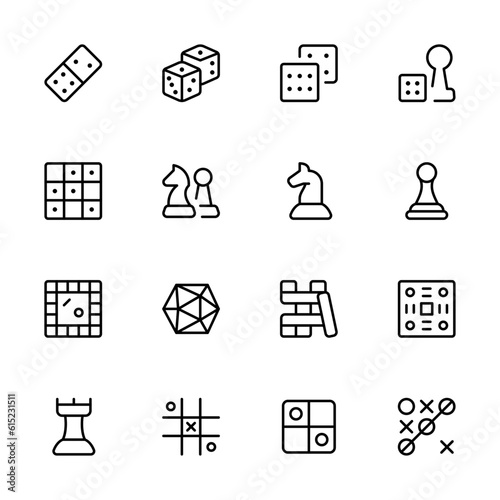 Puzzle Quiz game icon, Chess, Tic–tac–toe, ludo, carrom, vector set design with Editable Stroke. Line, Solid, Flat Line, thin style and Suitable for Web Page, Mobile App, UI, UX design.