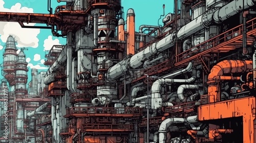 modern industrial power plant . Fantasy concept   Illustration painting.