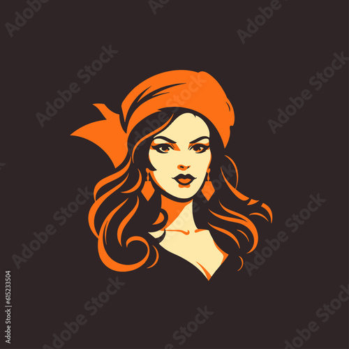 portrait of a woman, girl portrait, pirate female, logo, vector, beautiful woman illustration 