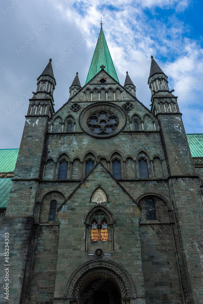 View of the gothic Nidaros Cathedral of Trondheim,  Norway