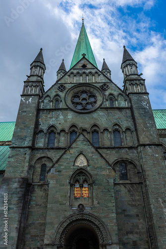 View of the gothic Nidaros Cathedral of Trondheim, Norway