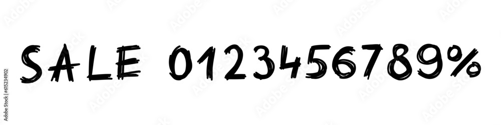 Hand made any percent off sale black ink brush discount special offer lettering. Vector design illustration in cartoon doodle style isolated on white background. Banner, coupon, promo, seasonal sale. Hand made any percent off sale black ink brush discount special offer lettering. Vector design illustration in cartoon doodle style isolated on white background. Banner, coupon, promo, seasonal sale.