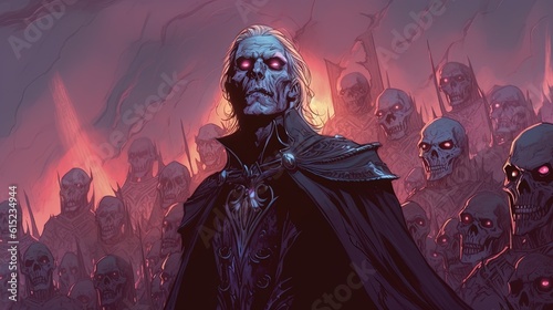 A vampire lord leading a horde of undead . Fantasy concept , Illustration painting.