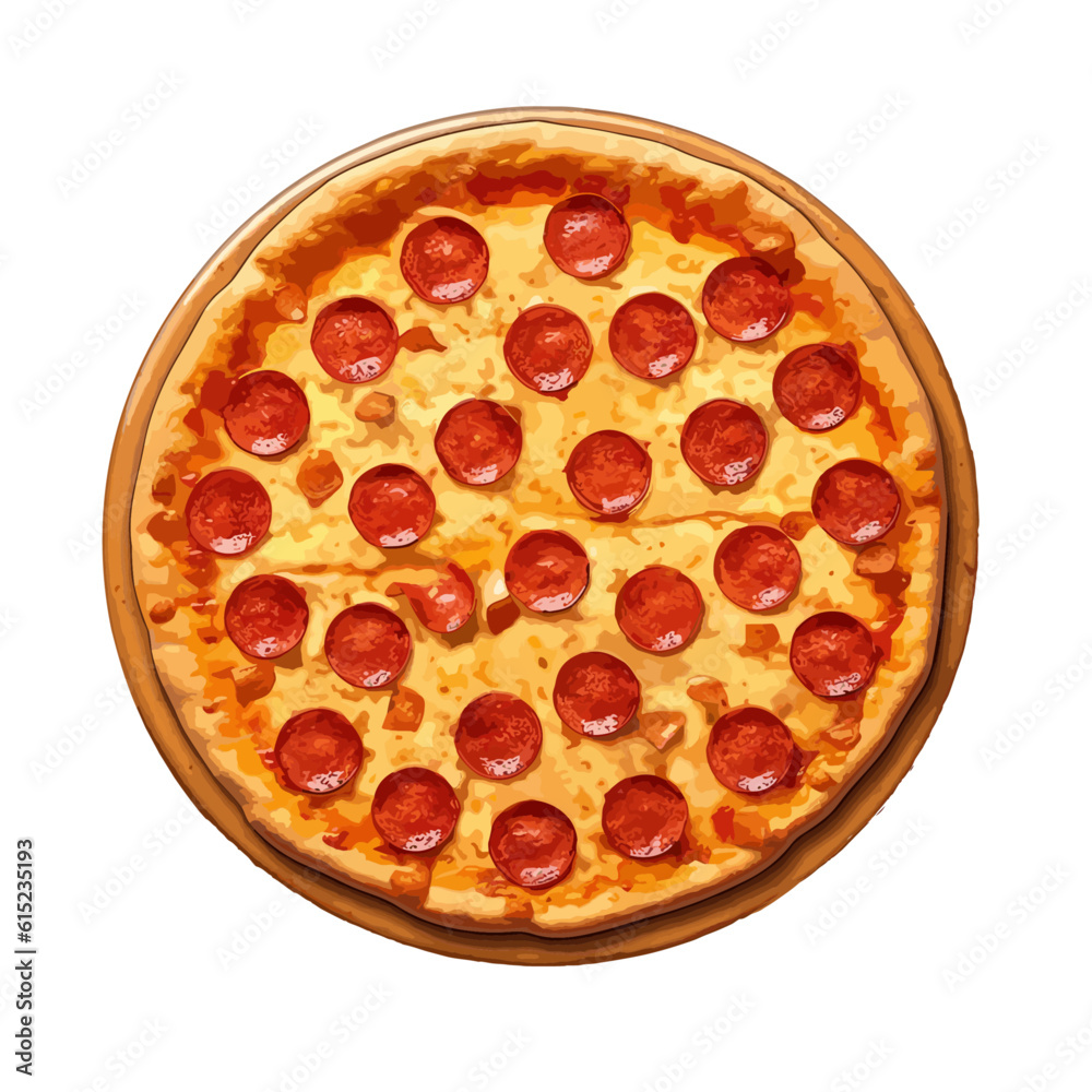 Salami pizza, vector, illustration.