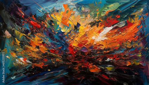Vibrant colors and chaotic brush strokes create abstract acrylic painting generated by AI