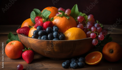 A colorful fruit bowl  full of juicy  fresh  healthy snacks generated by AI