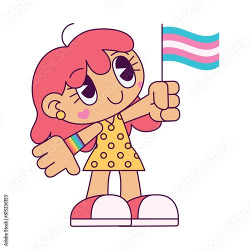 Isolated cute transgender chibi character holding a transexual flag Vector illustration