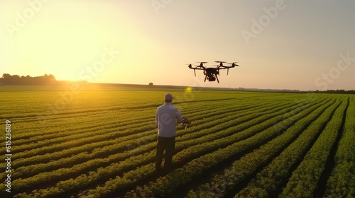 A modern farmer with a dron...