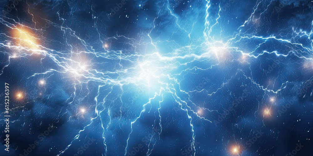 Blue electric lightning background. Generative AI